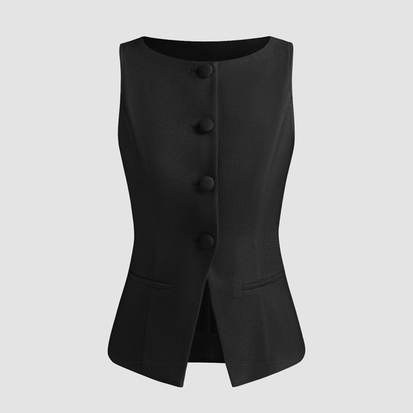 Cider Tops - Cider Black Sleeveless Buttoned Vest